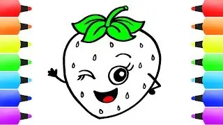 How to Draw Strawberry Coloring Pages for Children! Paint & Color Cartoon Fruits for Kids