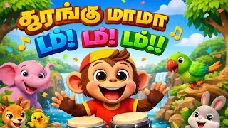 Monkey Drum Dance | Fun Kids Rhyme | 3D Animation Cartoon | Tamil Kids Song