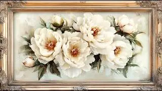 Peaceful Floral Screensaver | White Peonies in Vintage Frame TV Display