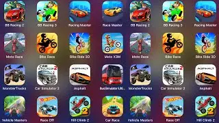 Race Master 3D,BB Racing 3,Asphalt 9,Car Simulator,Monster Truck Go,Vehicle Masters,Bus Simulator
