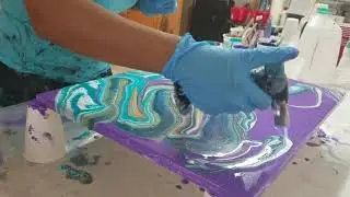 Acrylic Pouring Dirty Pour in TEAL and Purple!