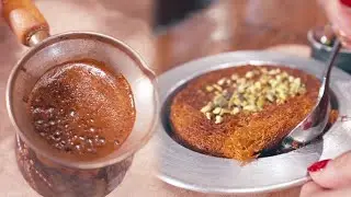 K&uuml;nefe and Turkish Coffee☕ - You Gotta Try This!! #shorts #coffee #dessert #pie #caf&eacute;