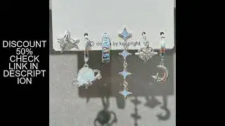 6PCS Set Silver Color Blue Star Dangle Earrings Vintage Metal Geometric Drop Earring for Women Fashi