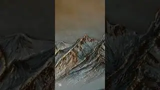 Texturing mountains. Painting with textured paste. Himalayan Mountains. Modern art, acrylic, gold