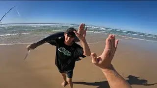 We go drone fishing for tuna on the beach! 🐟🏄&zwj;♀️🤯 Do you think using a drone is cheating? 🤷🏽&zwj;♂️