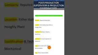 Production Supervisor & production coordinatord | Reputed Casting Plant | mechanical jobs 2021