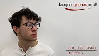 GUCCI GG 0490O GG0490O Glasses on a 360 turntable and model.