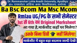 Rmlau Ba Bsc Bcom 1st to 6th Sem Original Marksheet Rmlau UG/PG All Semester Original Marksheet 2025