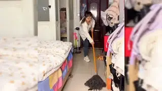 Active Hip Amputee Girl Cleaning the Floor | One Legged Girl Floor Mopping | Amputados