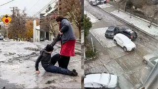 See Videos of Cars Sliding & Crashing Down Hills Ice Storm 2022 Ice freezes street #seattle #storm