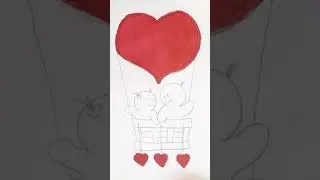 DRAWING Couple riding a hot air balloon | lovestory | Рисуем влюбленных на воздушном шаре #Shorts