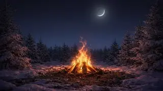 [4K] Snowy Forest Bonfire & Falling Snow ❄️ | 1 Hour Crackling Fire Sound for Sleep, Relaxation