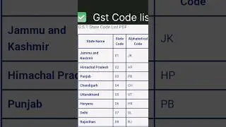 Gst State code list #gst #shorts #video