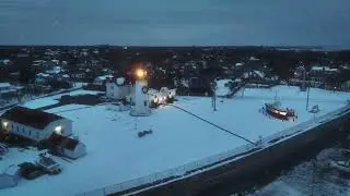 Chatham, Cape Cod Lighthouse and Coast Guard Station Aerial in Snow : stock footage #767