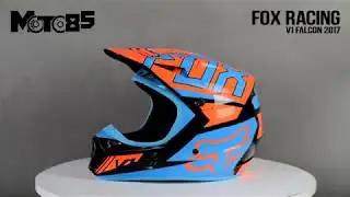 Fox Racing V1 Falcon 2017 шлем кроссовый, черно оранжево синий. Вид 360&deg;