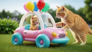 Mama Cat Teaches Her Kitten How to Make Balloon Animal Toys at Home 🎈🐱❤️