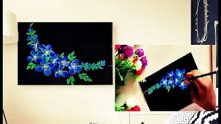 Blue Cherry Blossom Flower Painting Easy | One Stroke Cherry Blossom | Blue Flower Painting Easy