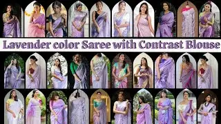 Lavender Colour Saree with Contrast Blouse || Lavender(Light Purple) Color Combination Saree