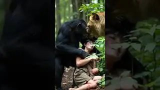 A Chimpanzee is rescuing an injured girl #viral #chimpanzee #girl #shorts