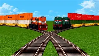 2 Diesel Indian Trains Crazy Crossing Each Other at Diamond Railroad Track | Freight Indian Train
