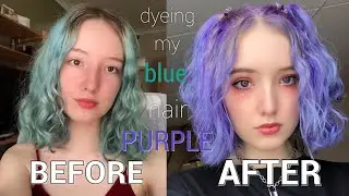 bleaching my blue hair and dyeing it purple