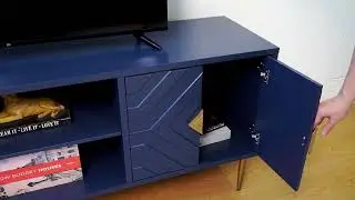 Navy & Gold Geometric TV Stand: Storage Meets Style for Your Living Room! 🌟