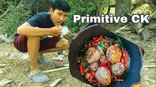 primitive technology khmer .eatting raw egg khmer