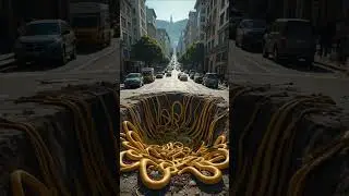 Many snakes on deep hole in New York street #snake #python #monster #newyork #shortsviral