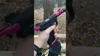 Custom PINK AAP01 airsoft pistol full-auto feeding test with Monk HPA adapter