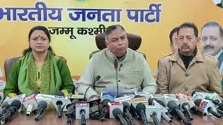 J&K BJP President & MP Rajya Sabha Sh. Sat Sharma addressing a Press Conference at BJP HQ. Jammu.