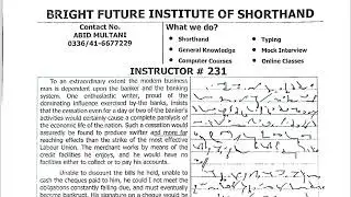 Instructor Exercise 231 Dictation | Shorthand by Abid Multani | Bright Future Institute of Shorthand