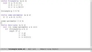 Area using Heron's formula (Emacs Lisp)