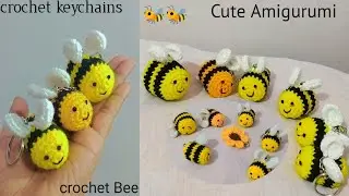 Crochet Honey Bee Keychain🐝💯/how to make crochet honey bee😍/crochet bee/honey bee keychain/#bee #diy
