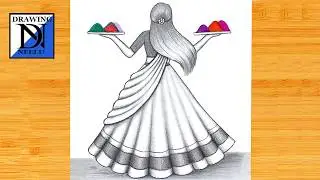 How to draw a Traditional Girl celebrate Holi || Happy Holi Drawing || Pencil Drawing Tutorial