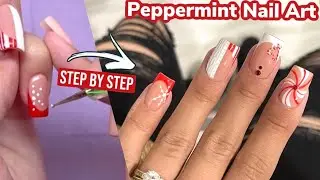 DIY Peppermint Swirl Gel Nail Art Tutorial | Christmas Sweater Nails | Candy Cane Heart Nail Design
