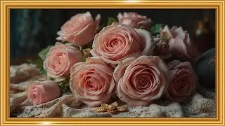 Victorian Romance 🌸✨ | Blush Roses, Lace & Gold Brooch | Framed TV Gallery