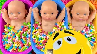 Full of 3 Rainbow BathTubs Candy with M&M's & Magic Slime Cutting Video