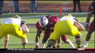 2013 USC vs Michigan - Jadeveon Clowney Huge Hit, Forced Fumble, Fumble Recovery