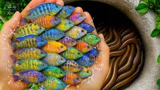 Amazing! Got Colorful Freshwater Aquarium Fish In Small Pond, Koi Fish, Turtle, Goldfish, Molly Fish