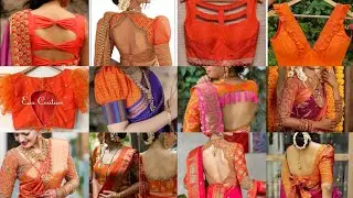 Orange Blouse Back and Front Neck Designs For 2022 | Orange colour Blouse Designs
