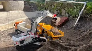 NEW - Rc Construction Dump Truck Full Load of Sand, Excavator 1594 & Volvo E591, Huina 1598