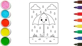 How to Draw a Rain and Umbrella For Kids | Coloring of a Rain with Umbrella 