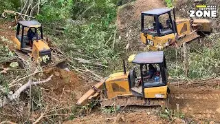 Spectacular! Caterpillar D5K Bulldozer Operator's Work in Making a Road in the Middle of the Forest
