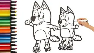 Draw And Color Bluey And Bingo On Roller Skate | Drawing For Kids