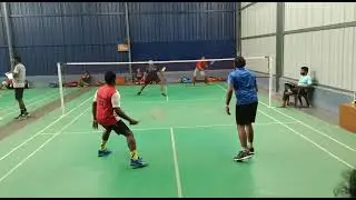 Salem James & Prabhakaran playing against LIC Hari & Janarthanan in 007 badminton திருவிழா