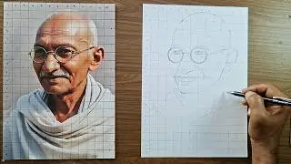 how to draw mahatma gandhi using grid method | how to draw outline using grid method