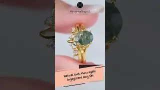 Moss Agate Engagement Ring Set - Natural Oval Moss Agate Wedding Ring set with Moissanite