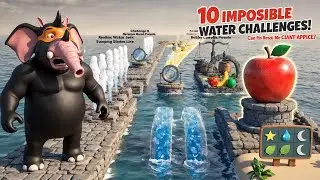 Smart Superhero Elephant vs 10 Water Island Challenges (Disney-Style) | Giant Apple Reward!