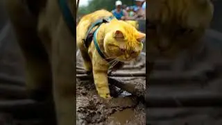Fat Cat Wins Gold&hellip; Covered in Mud! 🏅🐱😂 #cat #shorts  #funny #aianimation