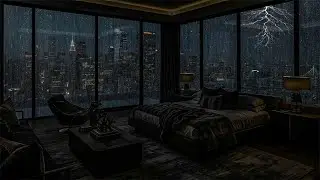 Rainy City Nights 🌃Distant Thunder - ASMR Rain Sounds in Million Apartment for Sleep & Relaxation